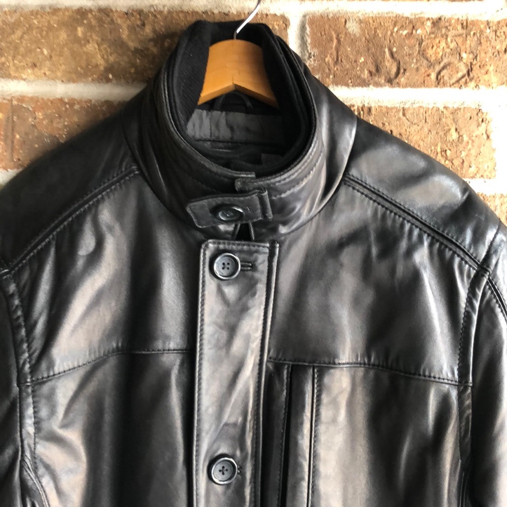 Marc New York Men’s Black Leather Jacket with Removable Wool Bib - Picture 2 of 12